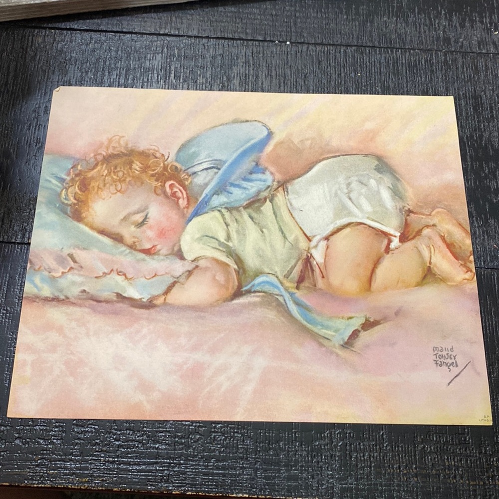 Vintage “Bottoms Up” Sleeping Baby Pastel Print By Maud  Tousey Fangel!